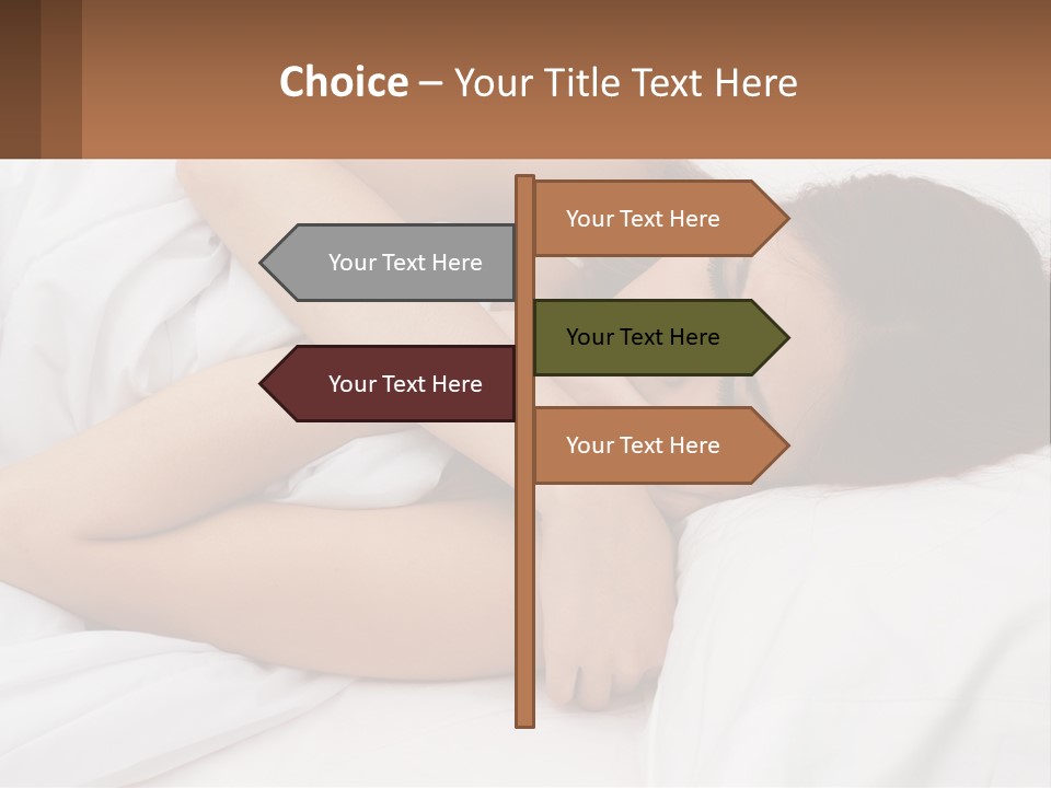 A Woman Laying In Bed With Her Head On Her Pillow PowerPoint Template