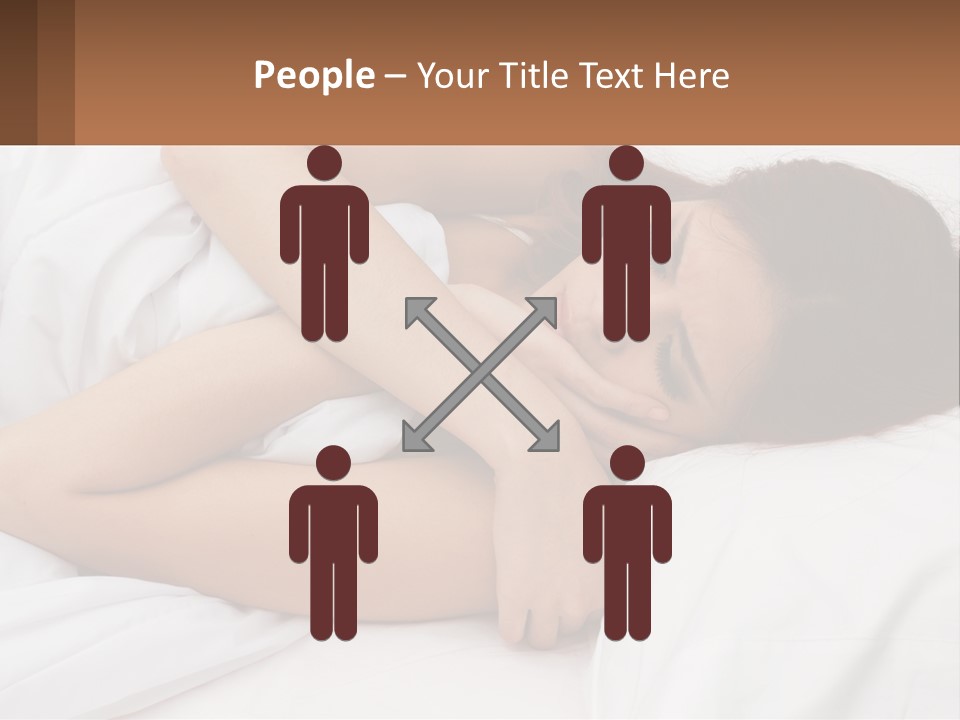 A Woman Laying In Bed With Her Head On Her Pillow PowerPoint Template