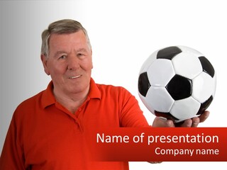A Man Holding A Soccer Ball In His Hand PowerPoint Template