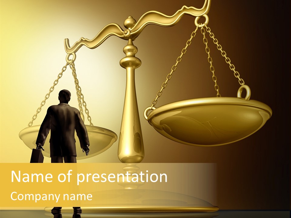 A Man Standing In Front Of A Scale Of Justice PowerPoint Template