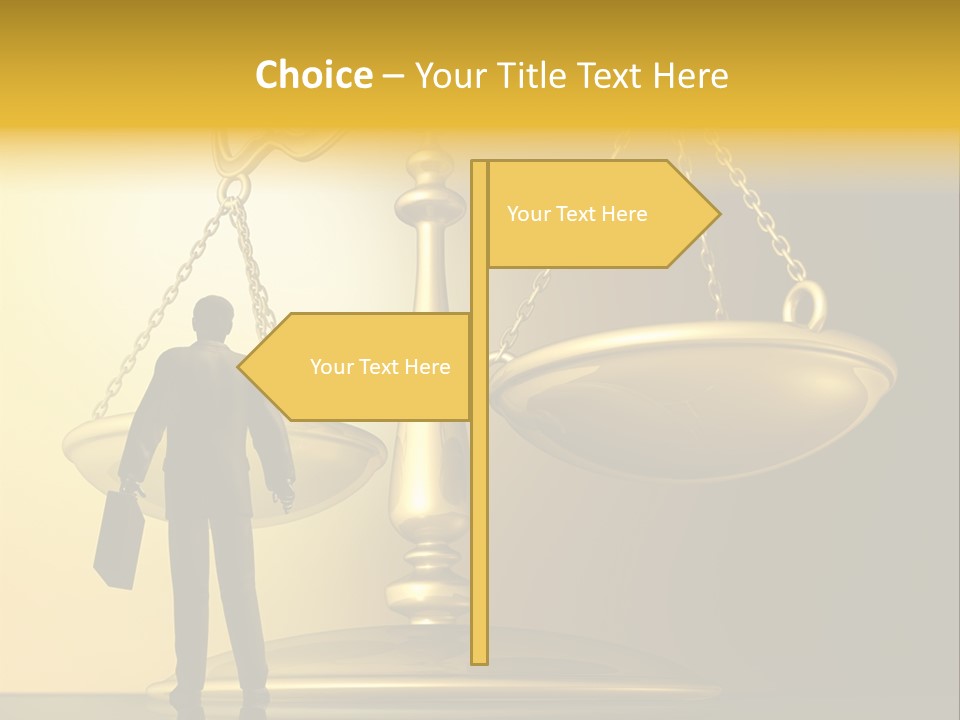 A Man Standing In Front Of A Scale Of Justice PowerPoint Template
