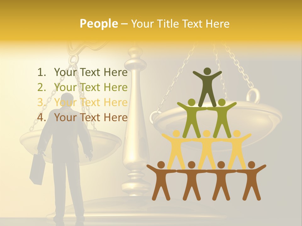 A Man Standing In Front Of A Scale Of Justice PowerPoint Template