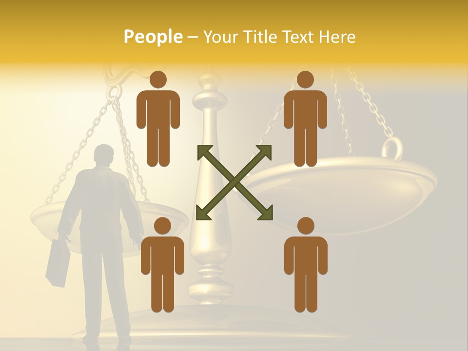 A Man Standing In Front Of A Scale Of Justice PowerPoint Template