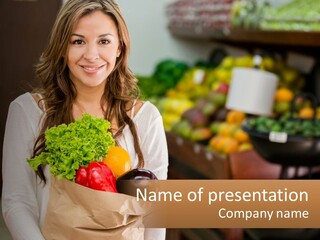 A Woman Holding A Paper Bag Full Of Vegetables PowerPoint Template