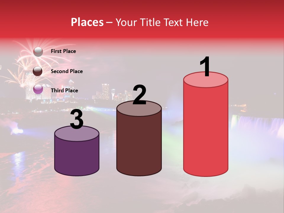 A Fireworks Display Over A Waterfall With A City In The Background PowerPoint Template