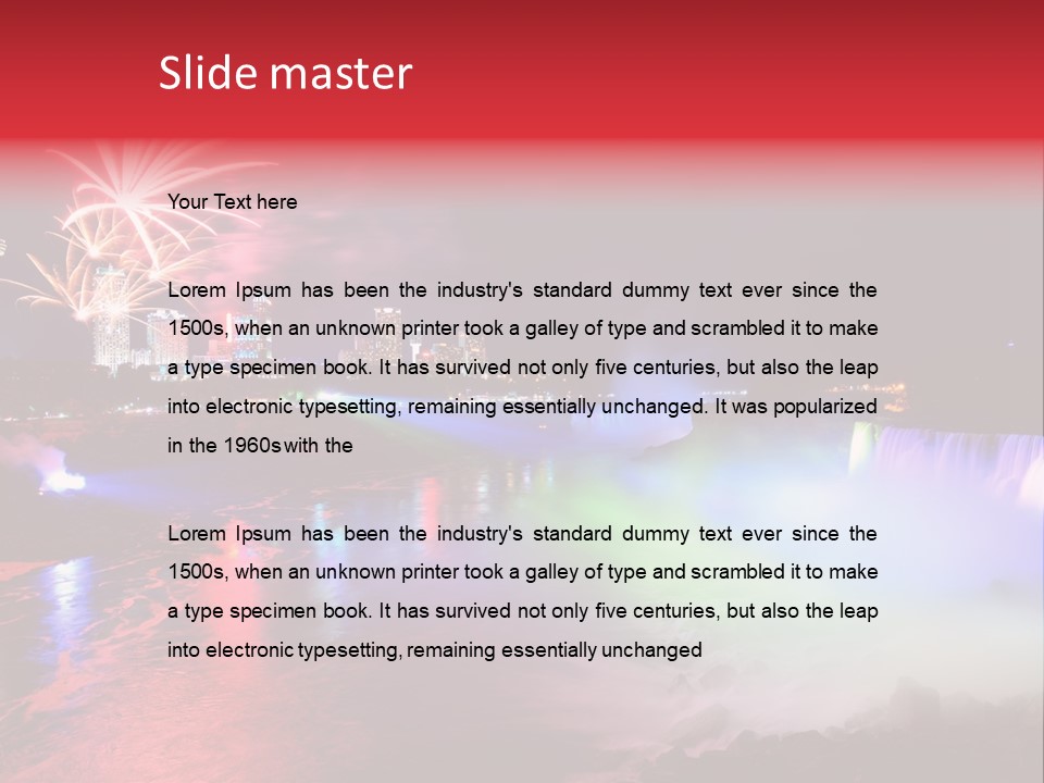 A Fireworks Display Over A Waterfall With A City In The Background PowerPoint Template