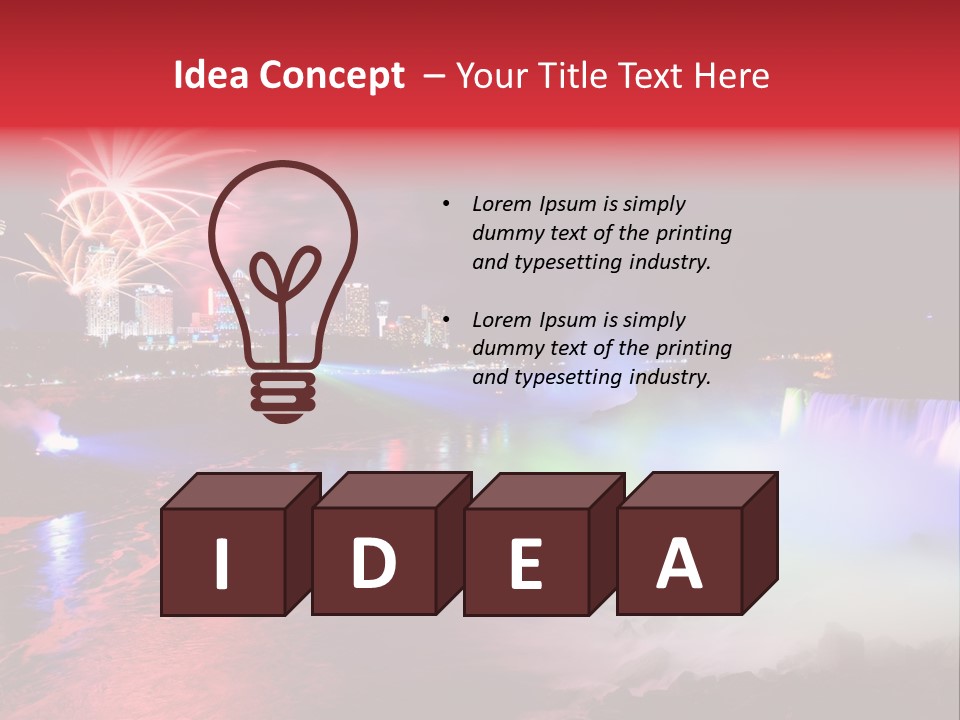 A Fireworks Display Over A Waterfall With A City In The Background PowerPoint Template