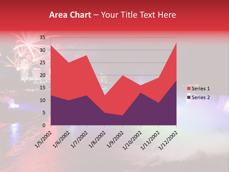 A Fireworks Display Over A Waterfall With A City In The Background PowerPoint Template