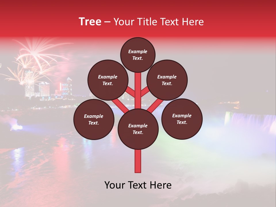 A Fireworks Display Over A Waterfall With A City In The Background PowerPoint Template