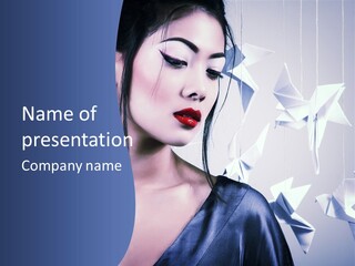 A Woman In A Blue Dress With Red Lipstick PowerPoint Template