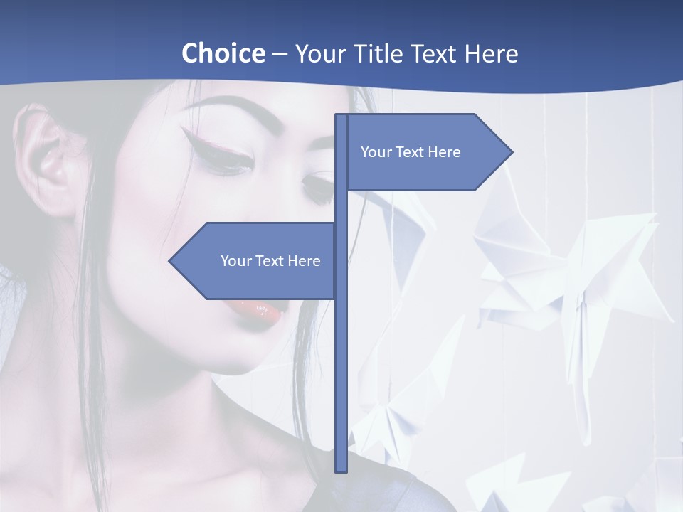 A Woman In A Blue Dress With Red Lipstick PowerPoint Template