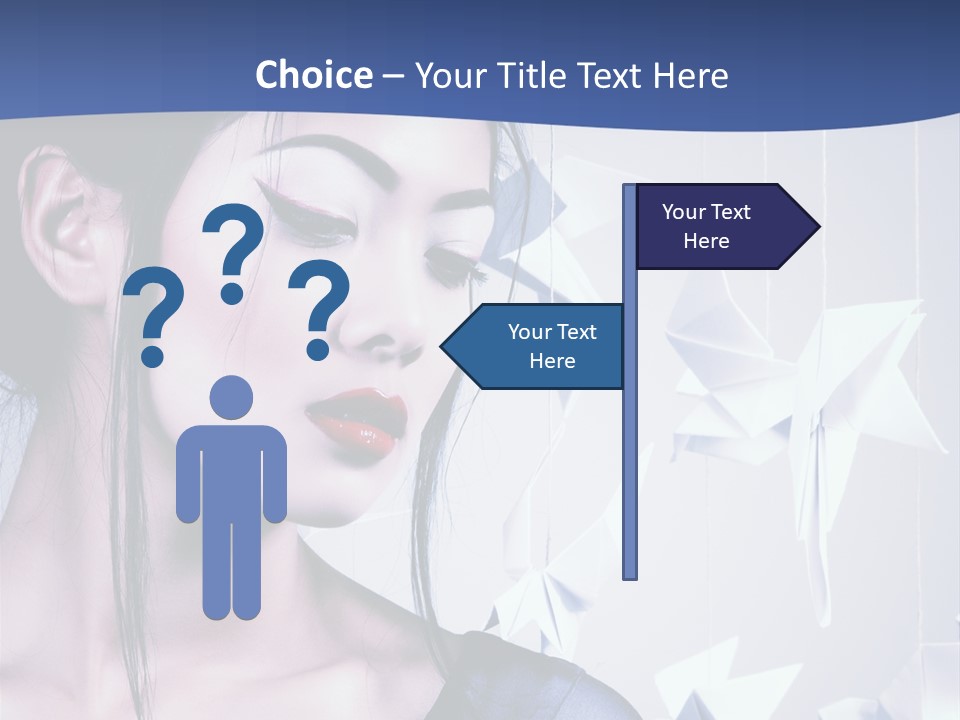 A Woman In A Blue Dress With Red Lipstick PowerPoint Template