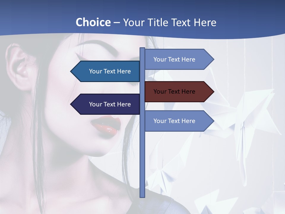 A Woman In A Blue Dress With Red Lipstick PowerPoint Template