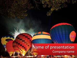 A Group Of Hot Air Balloons With Fireworks In The Background PowerPoint Template