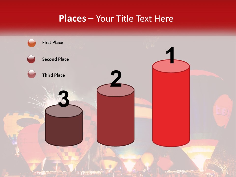 A Group Of Hot Air Balloons With Fireworks In The Background PowerPoint Template