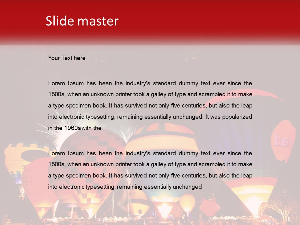 A Group Of Hot Air Balloons With Fireworks In The Background PowerPoint Template