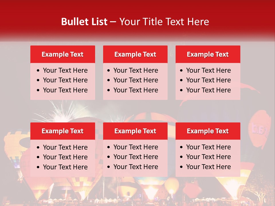 A Group Of Hot Air Balloons With Fireworks In The Background PowerPoint Template