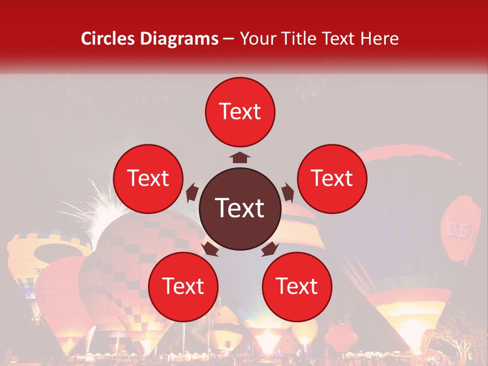 A Group Of Hot Air Balloons With Fireworks In The Background PowerPoint Template