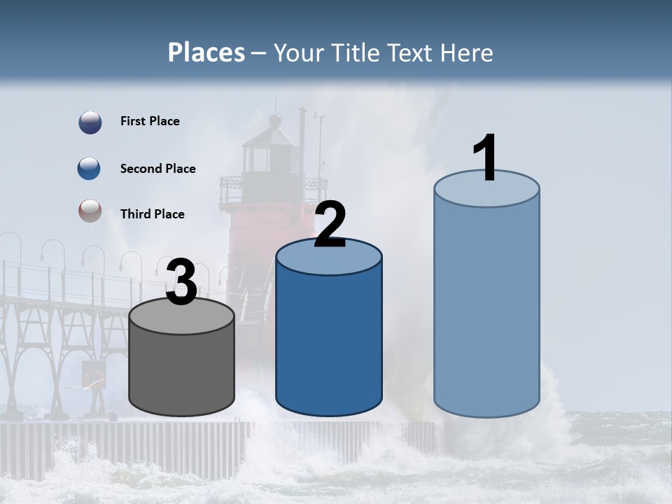 A Red Light House In The Ocean With Waves Crashing Over It PowerPoint Template