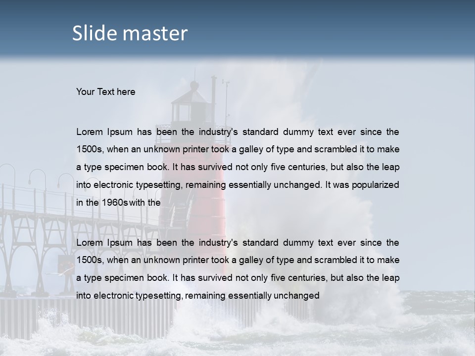 A Red Light House In The Ocean With Waves Crashing Over It PowerPoint Template