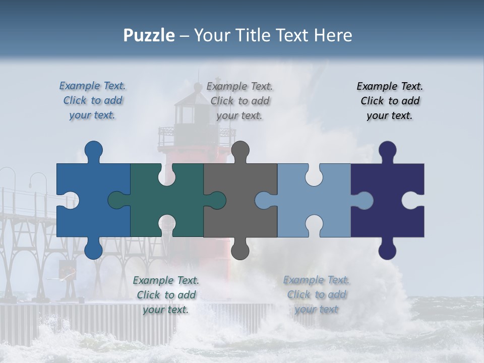 A Red Light House In The Ocean With Waves Crashing Over It PowerPoint Template