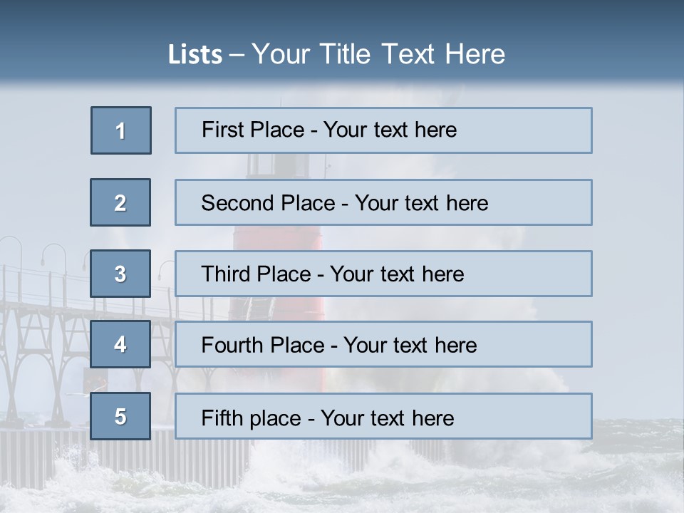 A Red Light House In The Ocean With Waves Crashing Over It PowerPoint Template