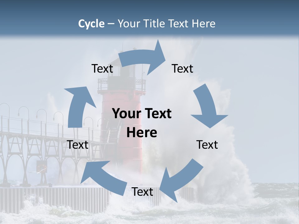 A Red Light House In The Ocean With Waves Crashing Over It PowerPoint Template