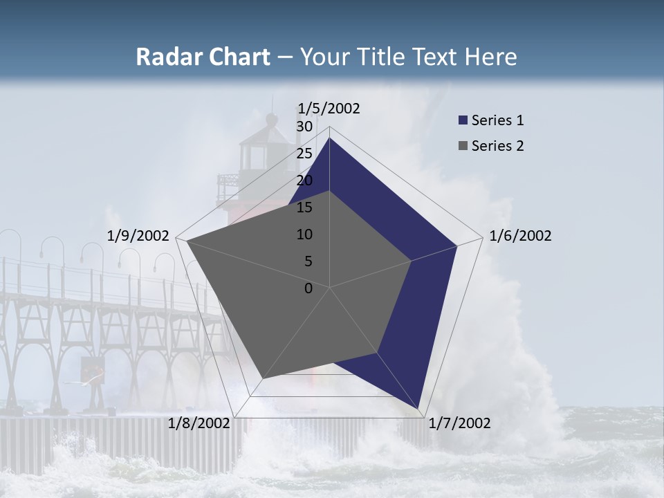 A Red Light House In The Ocean With Waves Crashing Over It PowerPoint Template