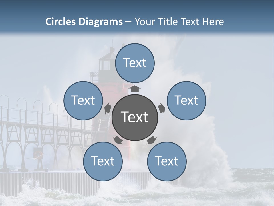 A Red Light House In The Ocean With Waves Crashing Over It PowerPoint Template