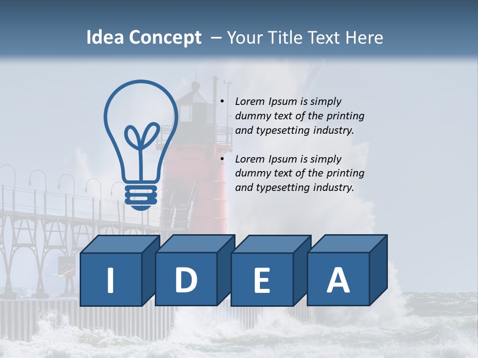 A Red Light House In The Ocean With Waves Crashing Over It PowerPoint Template