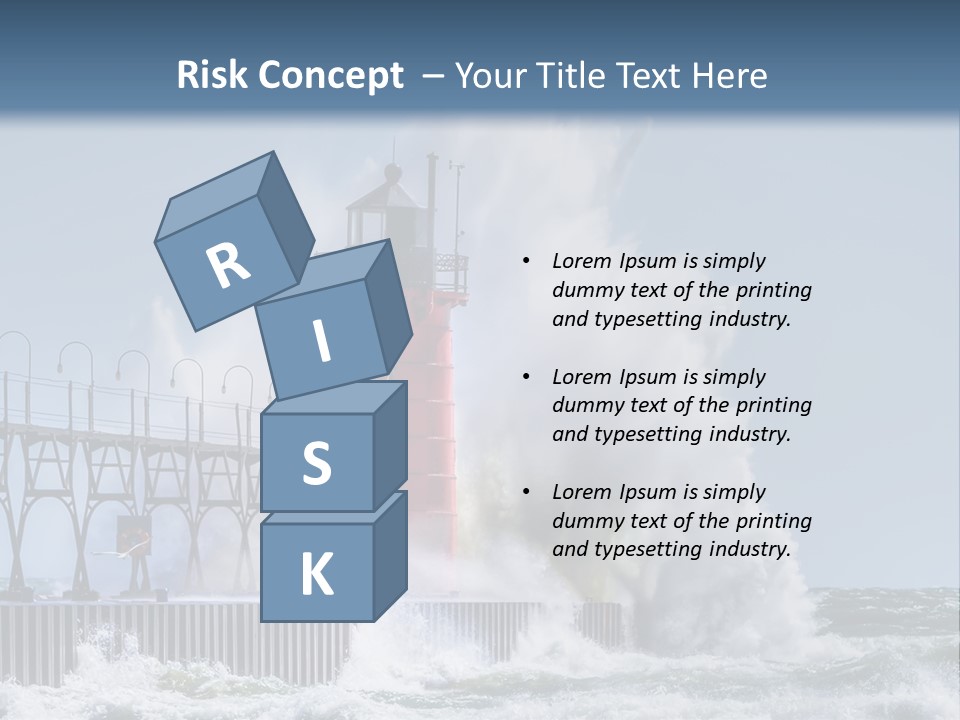 A Red Light House In The Ocean With Waves Crashing Over It PowerPoint Template