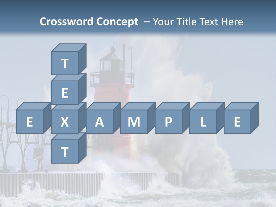 A Red Light House In The Ocean With Waves Crashing Over It PowerPoint Template