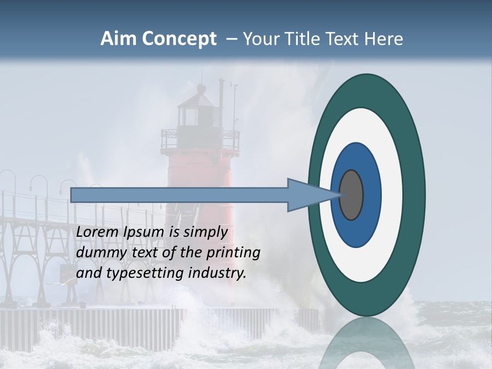 A Red Light House In The Ocean With Waves Crashing Over It PowerPoint Template