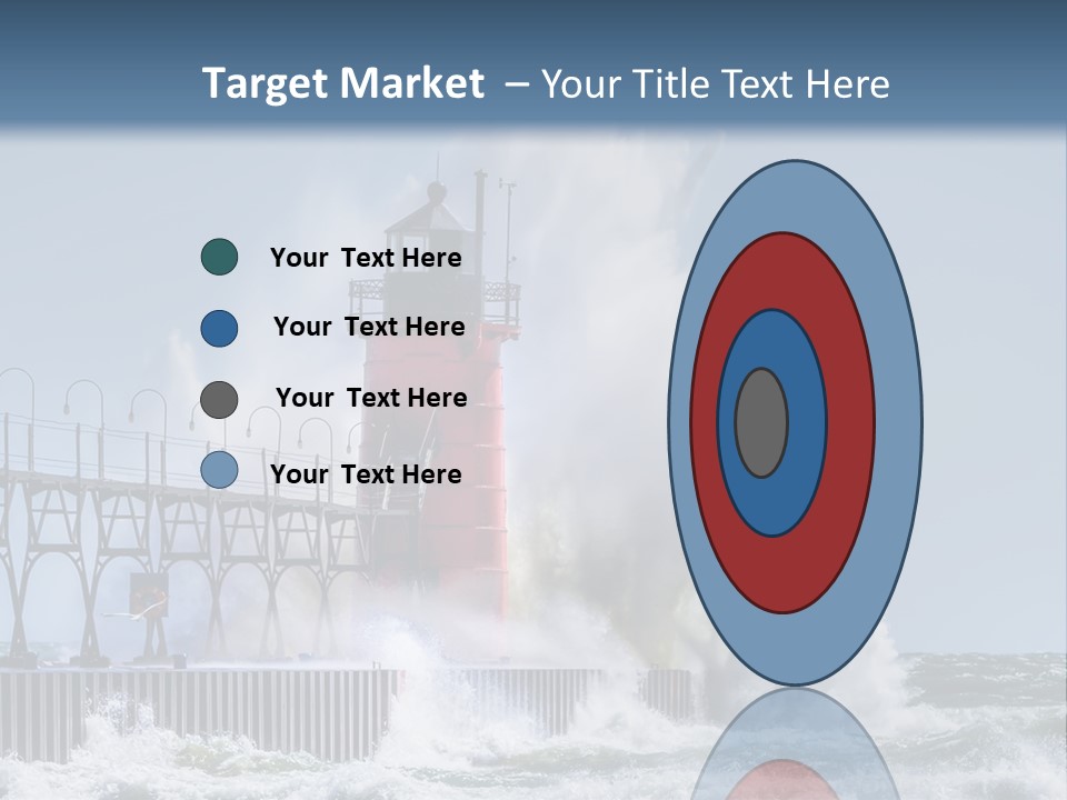 A Red Light House In The Ocean With Waves Crashing Over It PowerPoint Template