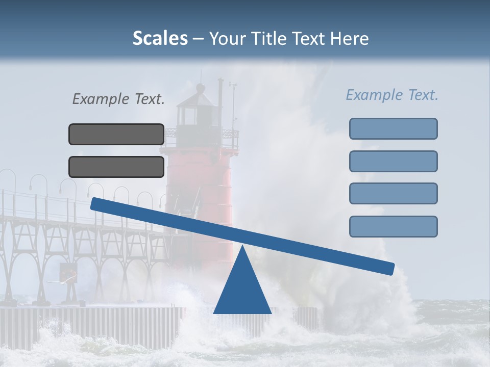 A Red Light House In The Ocean With Waves Crashing Over It PowerPoint Template