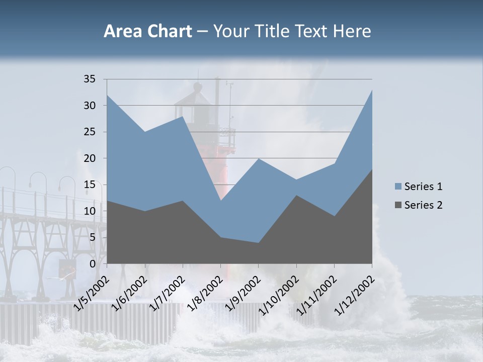 A Red Light House In The Ocean With Waves Crashing Over It PowerPoint Template