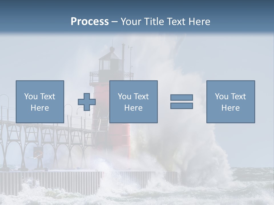 A Red Light House In The Ocean With Waves Crashing Over It PowerPoint Template