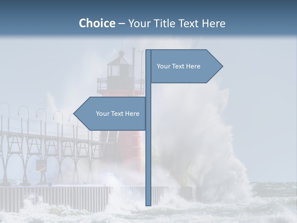 A Red Light House In The Ocean With Waves Crashing Over It PowerPoint Template