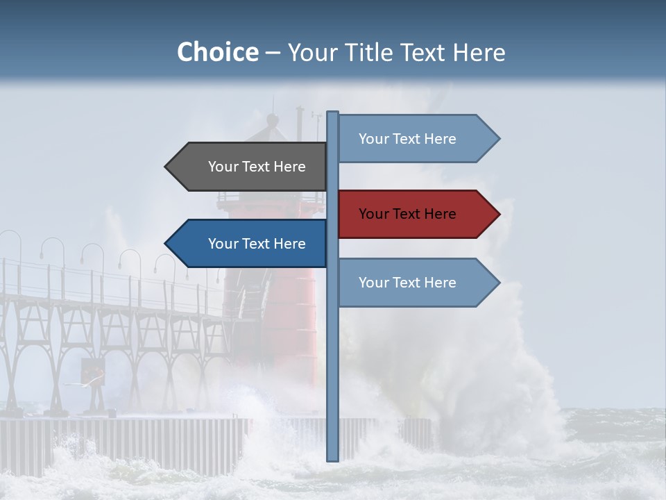 A Red Light House In The Ocean With Waves Crashing Over It PowerPoint Template