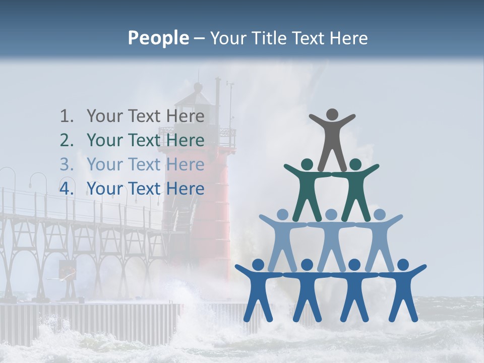 A Red Light House In The Ocean With Waves Crashing Over It PowerPoint Template