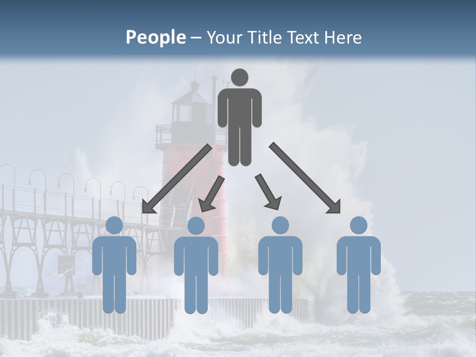 A Red Light House In The Ocean With Waves Crashing Over It PowerPoint Template