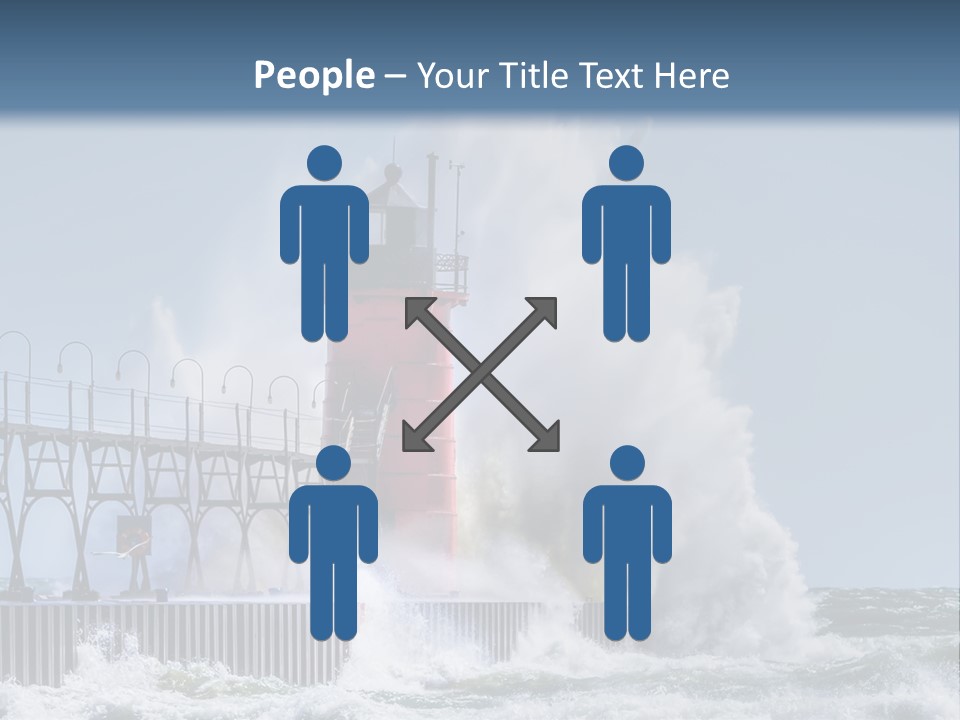 A Red Light House In The Ocean With Waves Crashing Over It PowerPoint Template