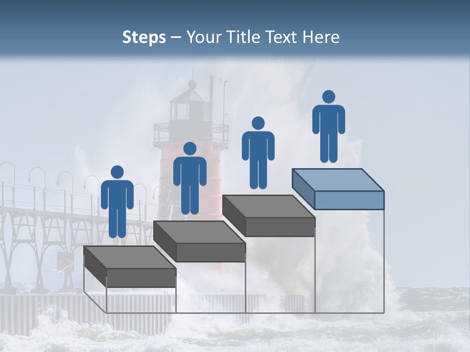 A Red Light House In The Ocean With Waves Crashing Over It PowerPoint Template