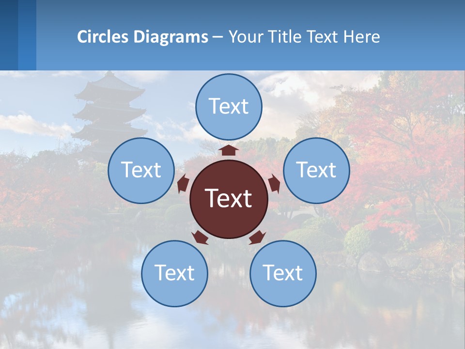 A Pagoda In The Middle Of A Pond Surrounded By Trees PowerPoint Template