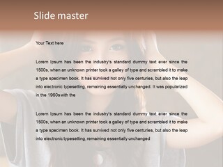 A Woman Is Holding Her Hair In Front Of Her Head PowerPoint Template