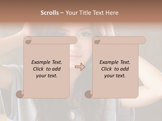 A Woman Is Holding Her Hair In Front Of Her Head PowerPoint Template