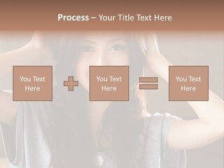 A Woman Is Holding Her Hair In Front Of Her Head PowerPoint Template