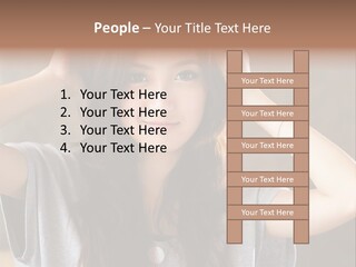 A Woman Is Holding Her Hair In Front Of Her Head PowerPoint Template
