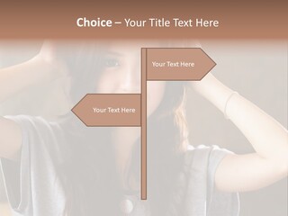 A Woman Is Holding Her Hair In Front Of Her Head PowerPoint Template