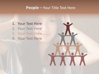 A Woman Is Holding Her Hair In Front Of Her Head PowerPoint Template